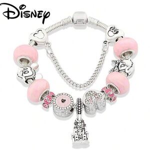 Disney Pink and Silver Charm Bracelet with Castle